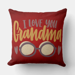 I Kärlek You Grandma Calligraphy Script Red Kudde