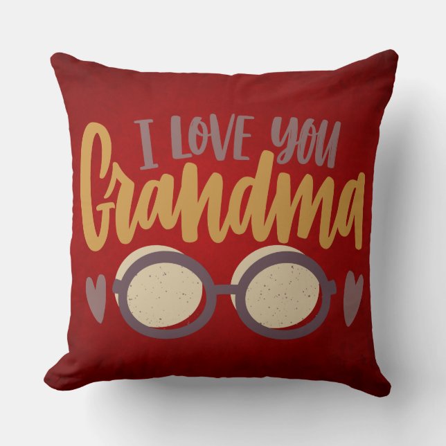 I Kärlek You Grandma Calligraphy Script Red Kudde (Framsida)
