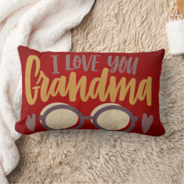 I Kärlek You Grandma Calligraphy Script Red Lumbarkudde