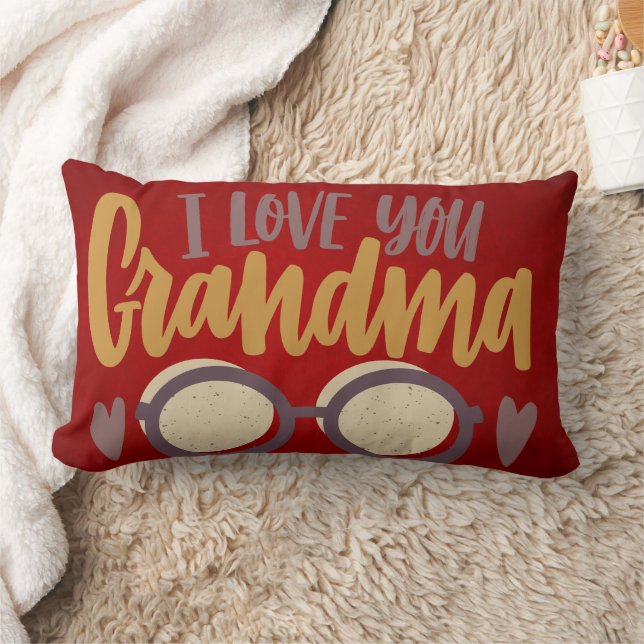 I Kärlek You Grandma Calligraphy Script Red Lumbarkudde (Filt)