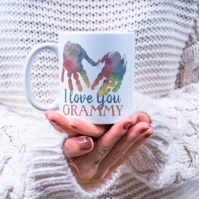 I Kärlek You Grandma Heart Handprint Photo Kaffemugg (Skapare uppladdad)