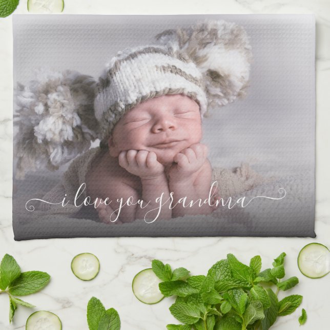 I Kärlek You Grandma Photo Template Kökshandduk (Vikta)