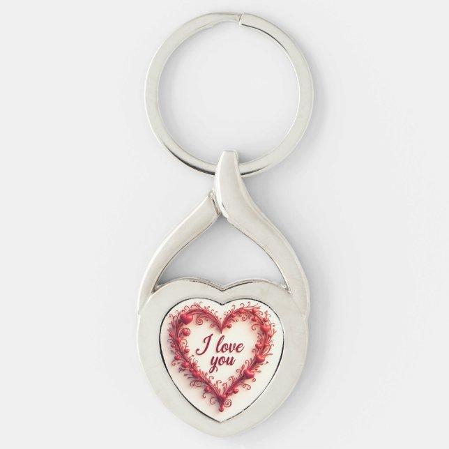 I Kärlek You Hjärtnyckelring - Romantic Gift Twisted Heart Silverfärgad Nyckelring (Framsidan)