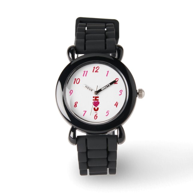 I Kärlek You Kids Silver Glitter Strap Watch Armbandsur (Framsida)