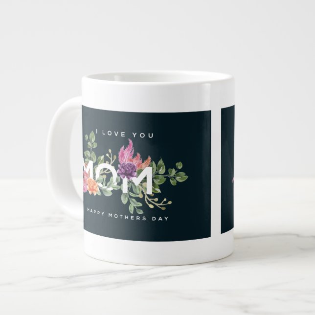 I Kärlek You Mamma Blommigt Design Jumbo Mugg (Framsida vänster)