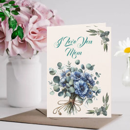 I Kärlek You Mamma - Blue Blommigt Eucalyptus Bouq Kort