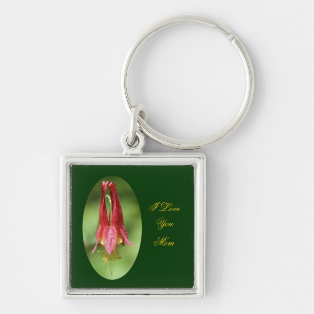 I Kärlek You Mamma Columbine Flower Keychain Fyrkantig Silverfärgad Nyckelring (Framsidan)