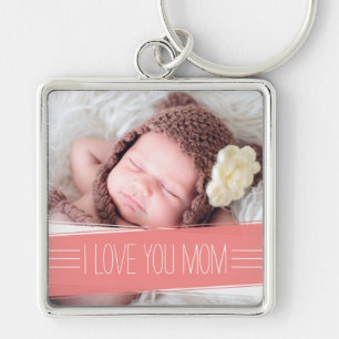 I Kärlek You Mamma   Coral Banner Photo Fyrkantig Silverfärgad Nyckelring