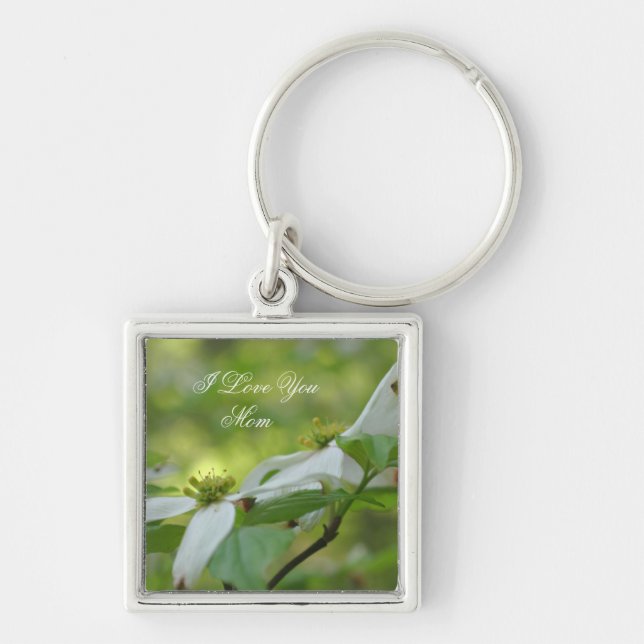 I Kärlek You Mamma Dogwood Flower Keychain Fyrkantig Silverfärgad Nyckelring (Framsidan)