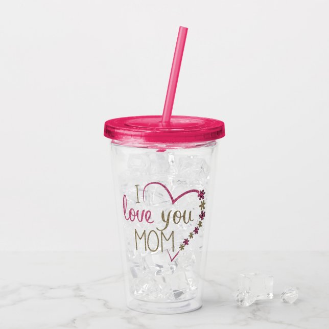 I Kärlek You Mamma Glitter Heart Take Away Mugg (Baksida Ice)