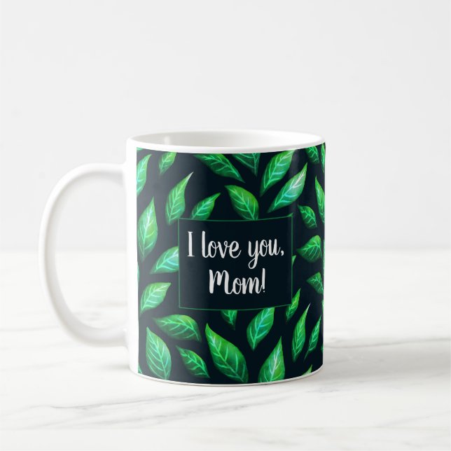 I Kärlek You Mamma Grönt Löv Mörk Botaniskt Kaffemugg (Vänster)