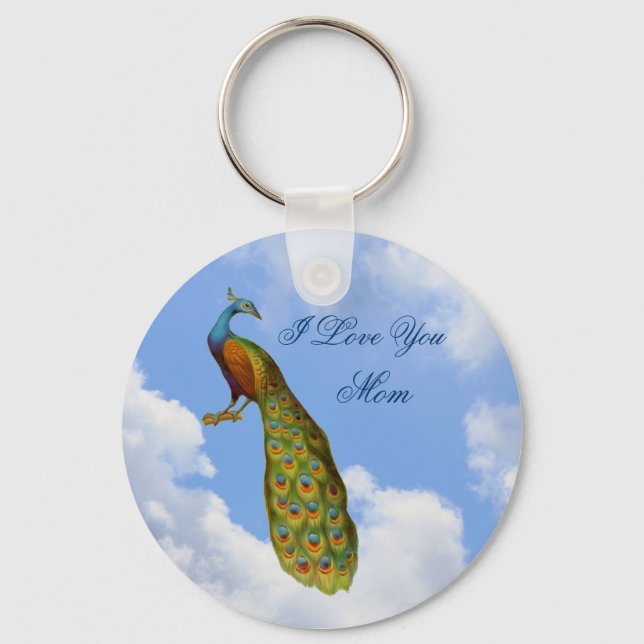 I Kärlek You Mamma Peacock Art Keychain Nyckelring (Framsida)