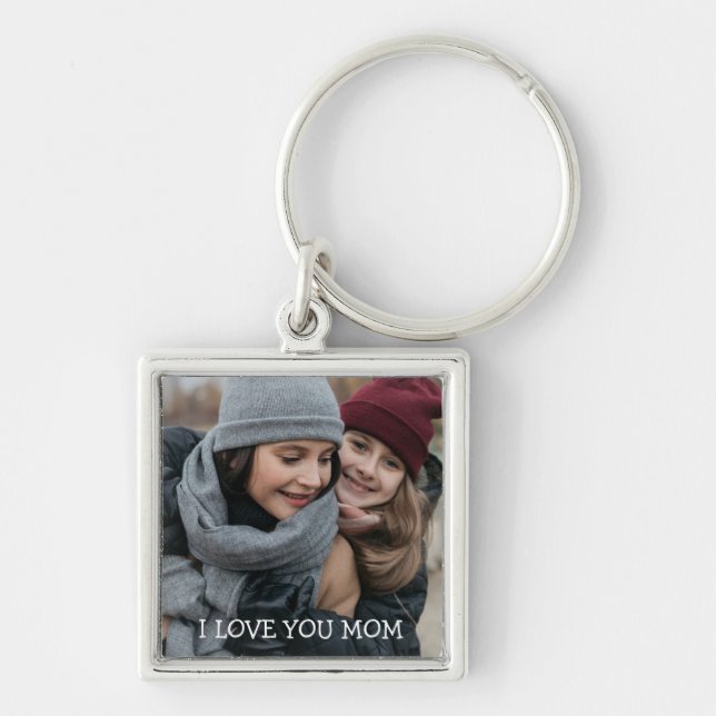 I kärlek You Mamma Personlig Photo Keychain Fyrkantig Silverfärgad Nyckelring (Framsidan)