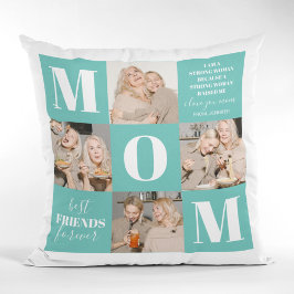 I Kärlek You Mamma Photo Collage Teal Kudde