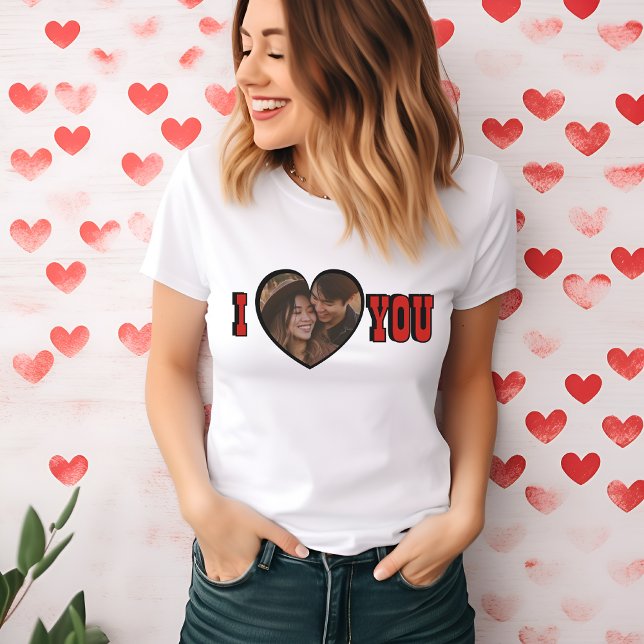 I Kärlek You Red Anpassningsbar Photo Heart-kvinno T Shirt (I Love You Red Custom Photo Heart women T-Shirt)