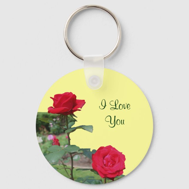 I Kärlek You Röd ros Flower Photo Keychain Nyckelring (Framsida)