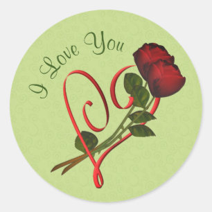 I Kärlek You Röd ros Heart Blommigt Runt Klistermärke