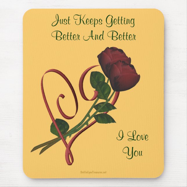 I Kärlek You Röd ros Heart Flower Mousepad Musmatta (Framsidan)