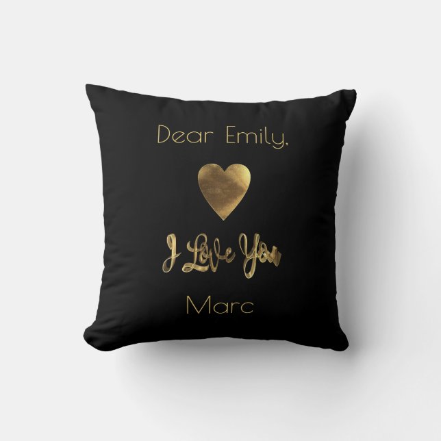 I Kärlek You Romantic Heart Red Guld Typography Kudde (Framsida)