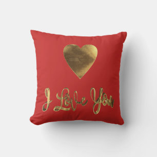 I Kärlek You Romantic Heart Red Guld Typography Kudde