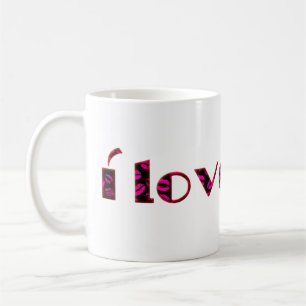 I Kärlek You Romantic Rosa Lipstick Kiss Typograph Kaffemugg