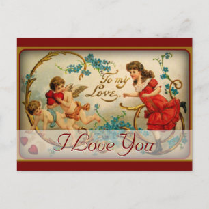 I Kärlek You Romantic Vintage Alla hjärtans dag Helg Vykort