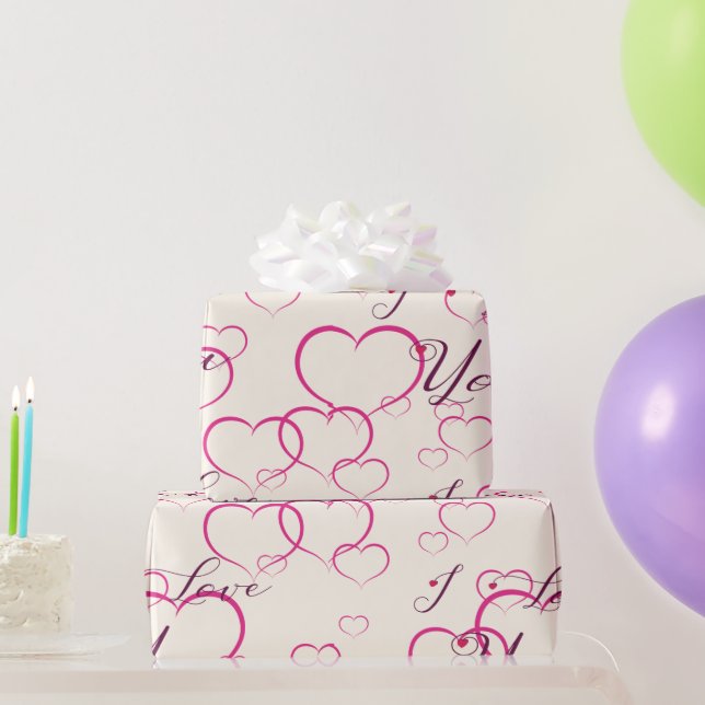 I Kärlek You - Rosa Flyter Hearts Presentpapper (Festgåvor)