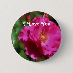 I Kärlek You Rosa ros Flower Button Knapp