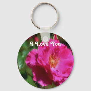 I Kärlek You Rosa ros Flower Keychain Nyckelring