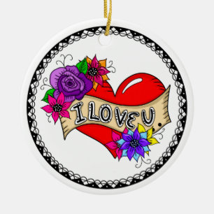 I Kärlek You   Tattoo Heart Art Personlig Julgransprydnad Keramik