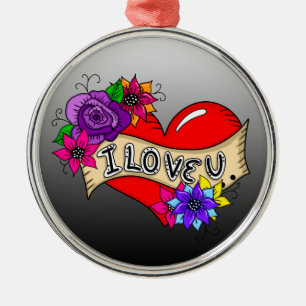 I Kärlek You Tattoo Heart Art Personlig Julgransprydnad Metall