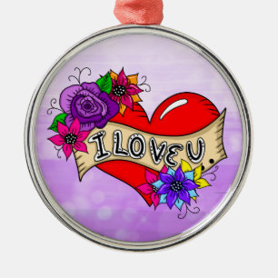 I Kärlek You Tattoo Heart Art Personlig Julgransprydnad Metall