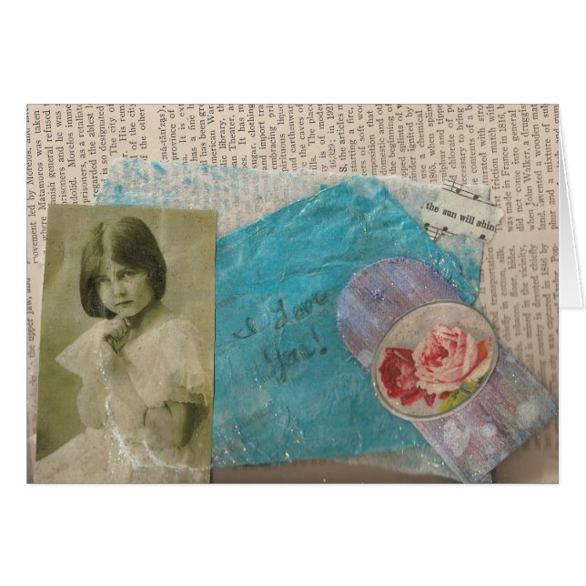 I Kärlek You Vintage Collage Hälsningskort (Framsidan Horizontal)