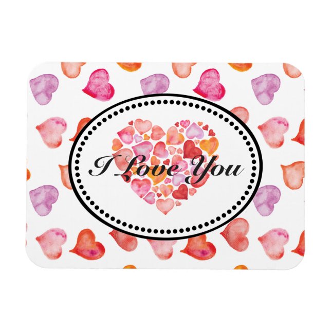 I Kärlek You Watercolor Hearearts Magnet (Horisontell)