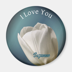 I Kärlek You White Tulip Flower Personlig Magnet