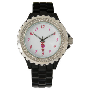 I Kärlek, You Women's Rhinestone Black Enamel Watc Armbandsur