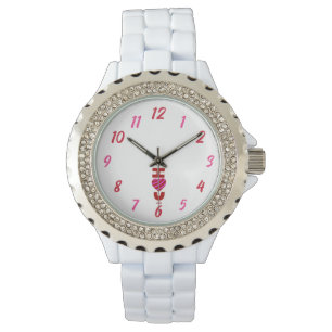 I Kärlek, You Women's Rhinestone White Enamel Watc Armbandsur