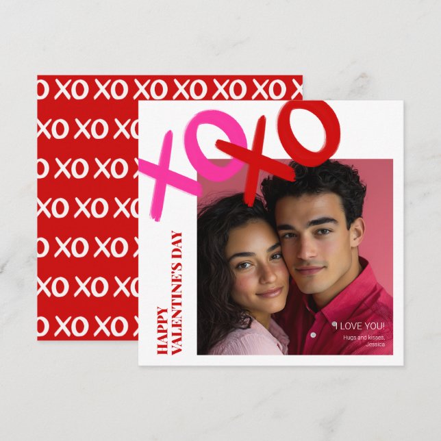 I Kärlek You XOXO Photo Modern Alla hjärtans dag Julkort (Fram/baksida)