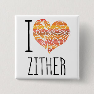 I Kärlek Zither Orange Mandala Heart Knapp