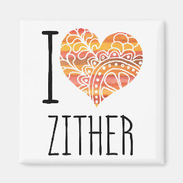 I Kärlek Zither Orange Mandala Heart Magnet