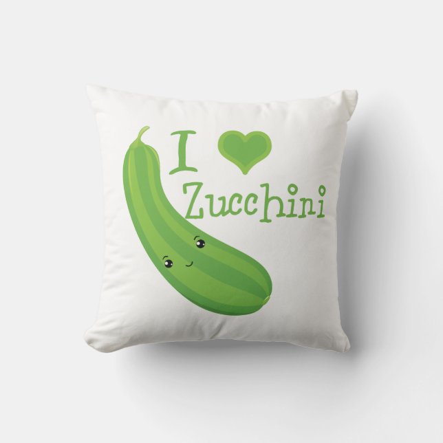 I Kärlek Zucchini Sleende Kawaii Zucchini Kudde (Framsida)