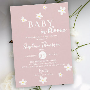 I Knopp Daster Rosa Vita Vår Flicka Bebis Baby Sho Inbjudningar