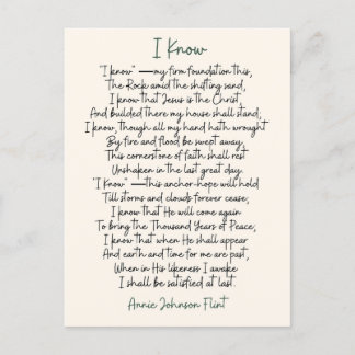 "I Know" Annie Johnson Flint Poetry Postcard Vykort