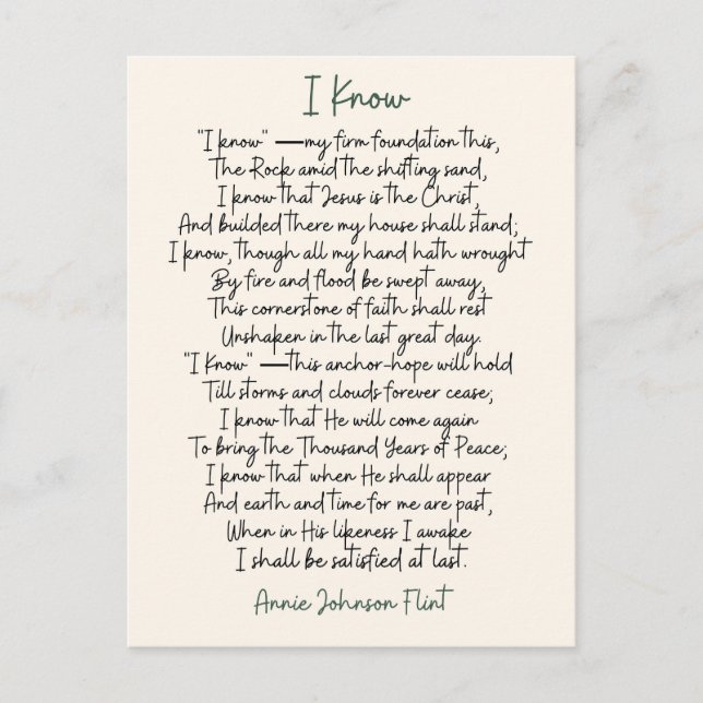 "I Know" Annie Johnson Flint Poetry Postcard Vykort (Framsida)