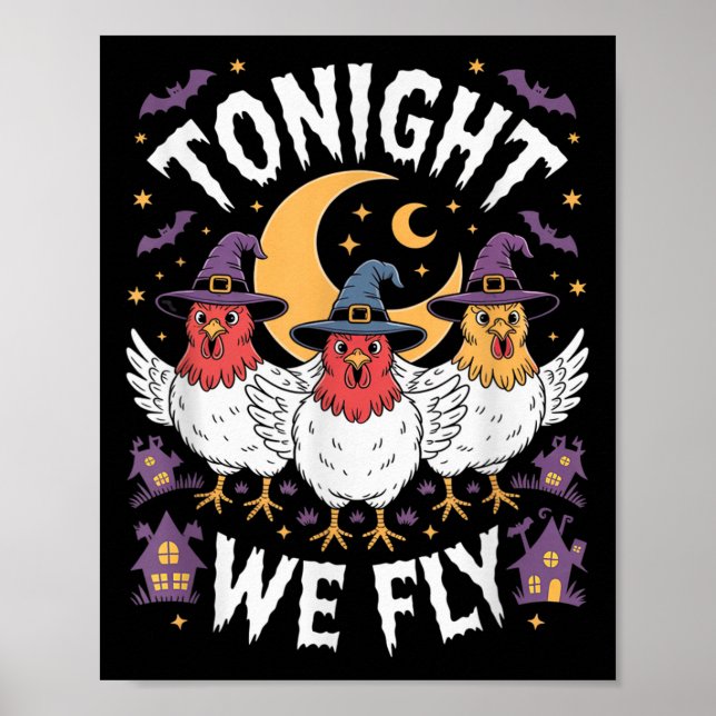 I kväll flyger vi Halloween Witch Funny Chicken Co Poster (Framsidan)