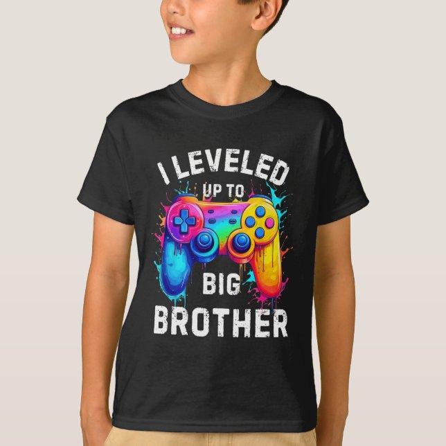 I Leveled Up To Big Brother Funny Gamer Splash Art T Shirt (Framsida)