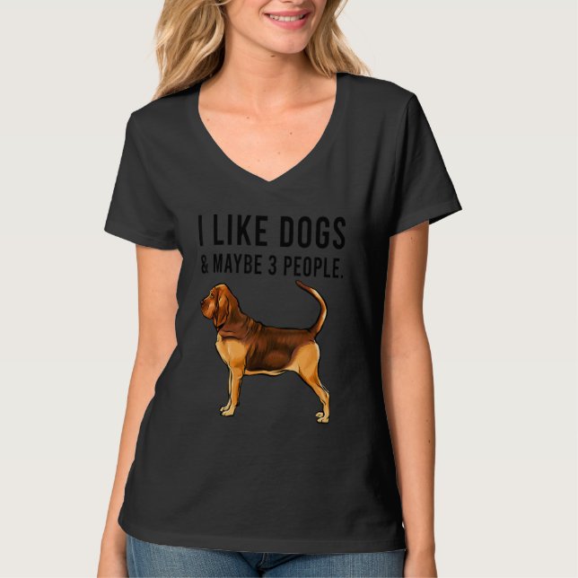 I Like Bloodhound Dogs And Maybe 3 People T Shirt (Framsida)