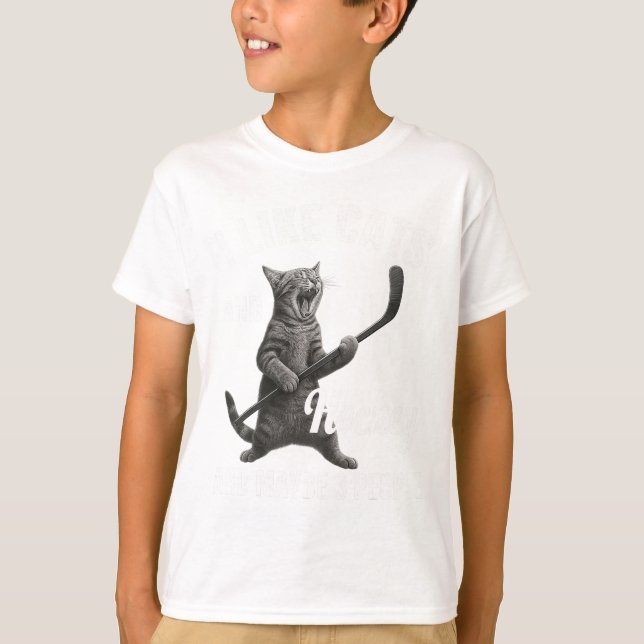 I Like Cats And Hockey Maybe 3 People Funny Hockey T Shirt (Framsida)