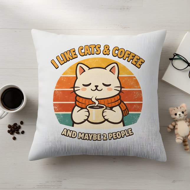 "I Like Cats & Coffee" Humorous Throw Pillow Kudde (Skapare uppladdad)
