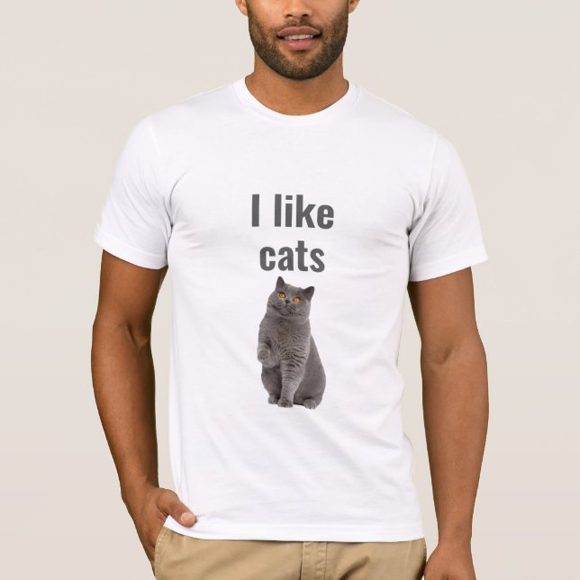 I Like Cats – Cute Gray Cat Illustration Design T Shirt (Framsida)